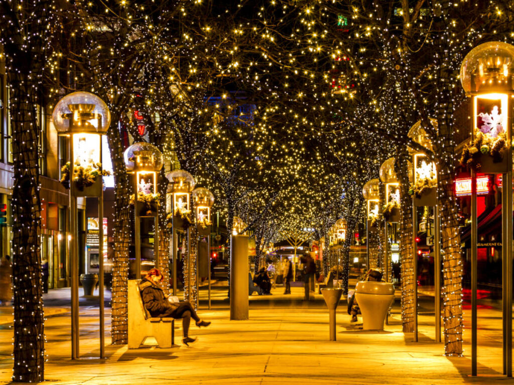 view of the holiday lights over the 16th Street Mall