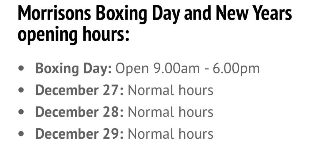 Holiday hours for Boxing Day