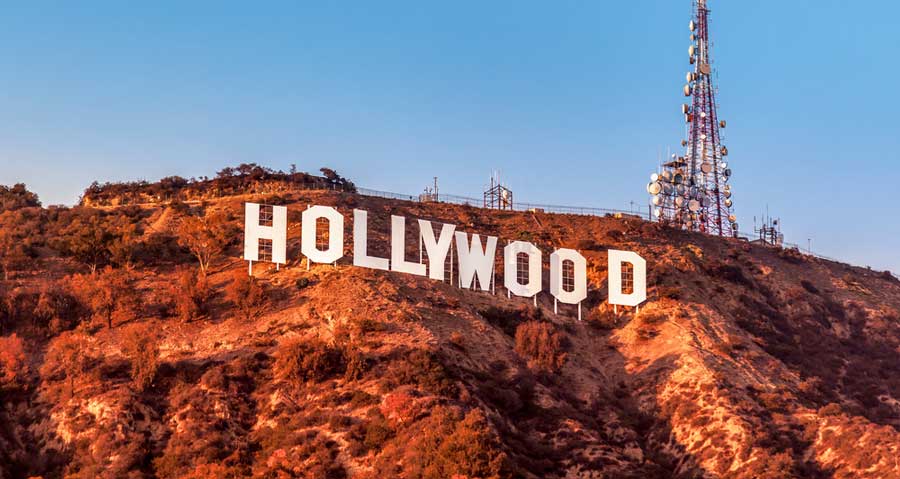 The Hollywood sign on a mountain in Los Angeles
