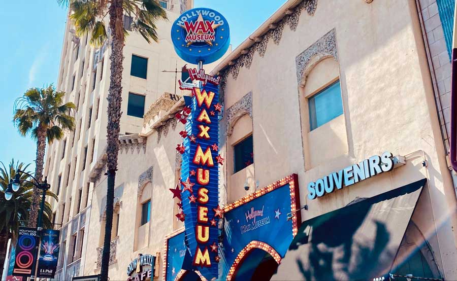 The sign of Hollywood Wax Museum from the outside