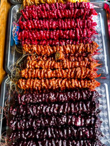 Varieties of homemade churchkhela on a tray