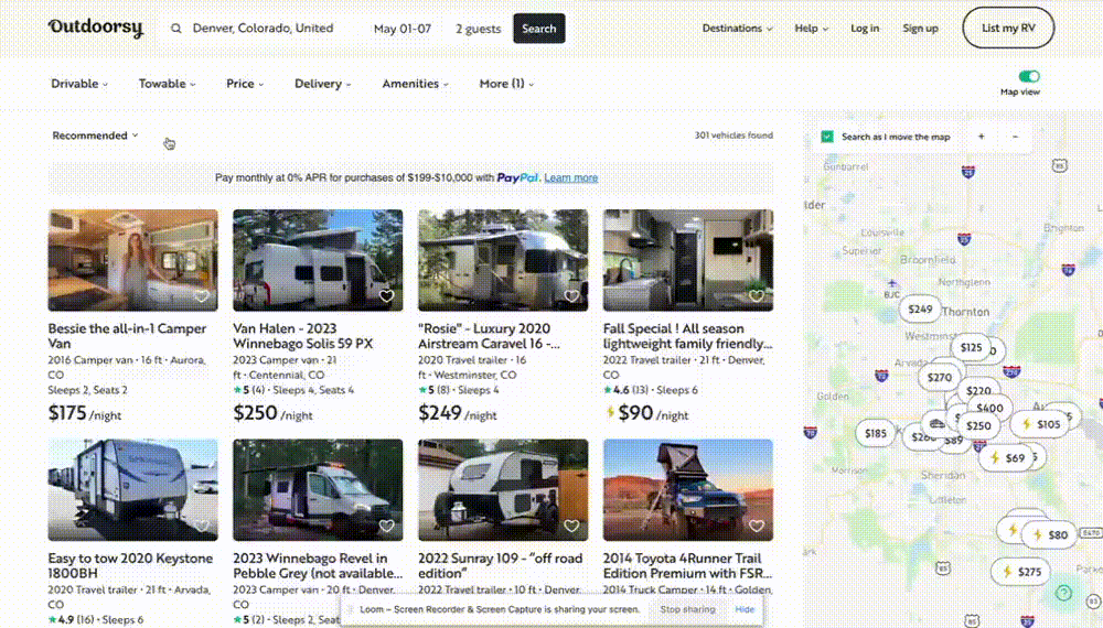 A guide to navigating the Outdoorsy website