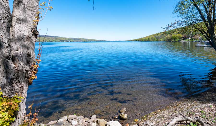 View of the blue water in Honeoye Lake