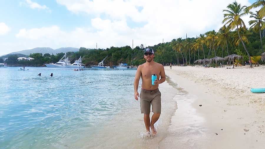 The author walking on the shoreline of Honeymoon Beach