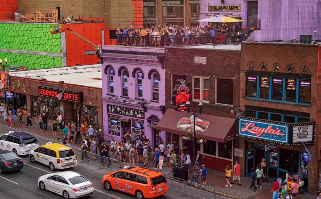 View of the Honky tonks on Broadway in Nashville