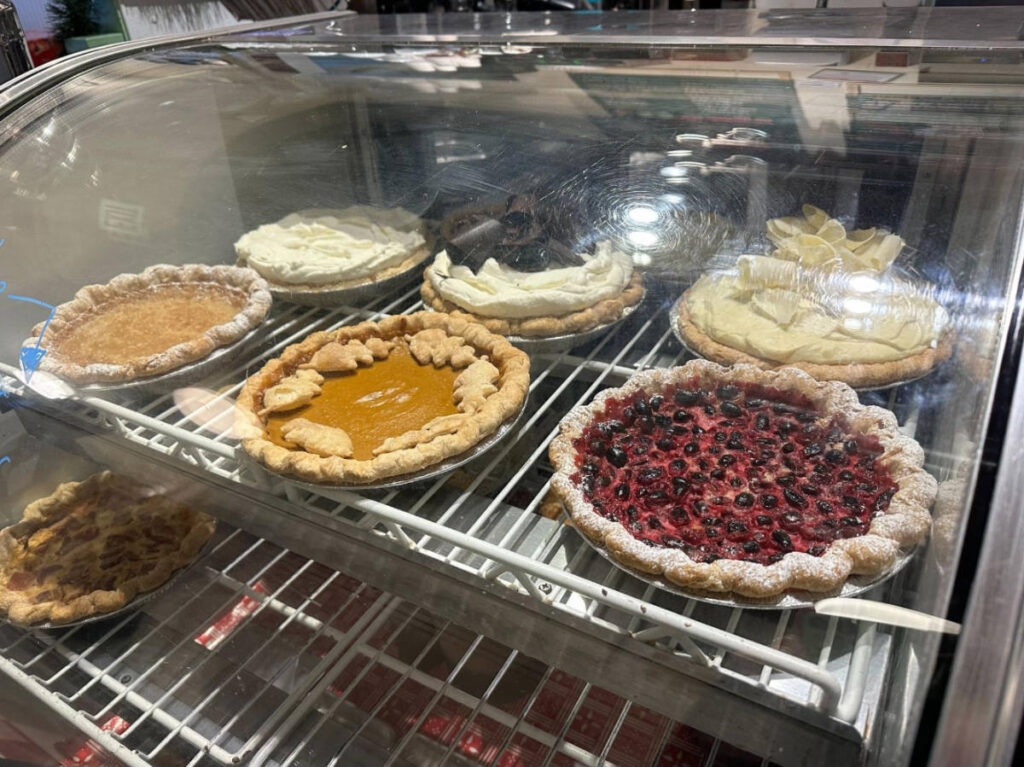 Different flavors of pies displayed in Hoosier Mama Pie Company