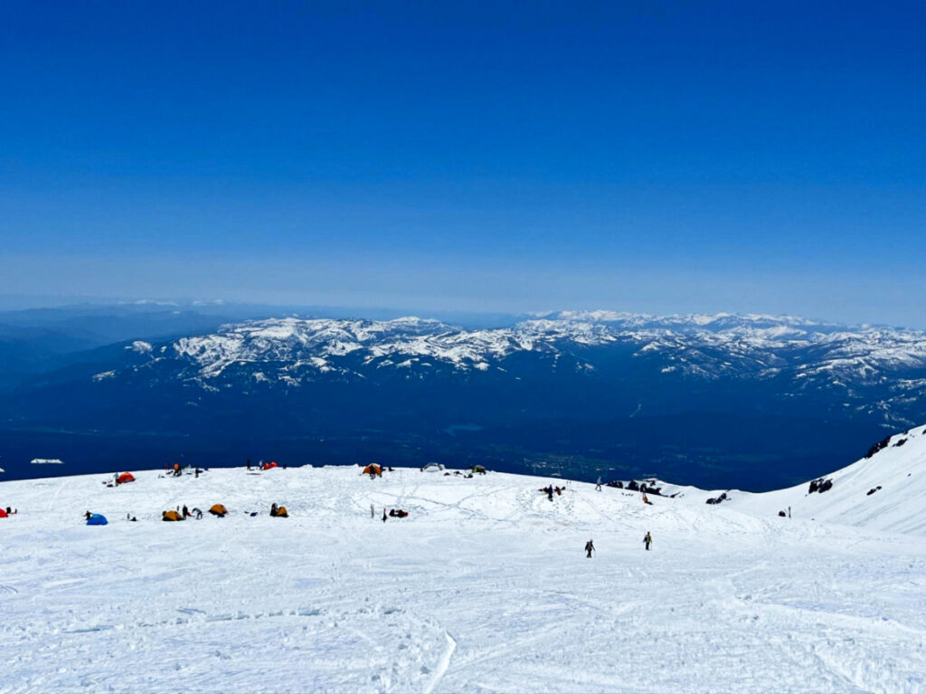 Overlooking view of the campers at the Horse Camp in Mount Shasta