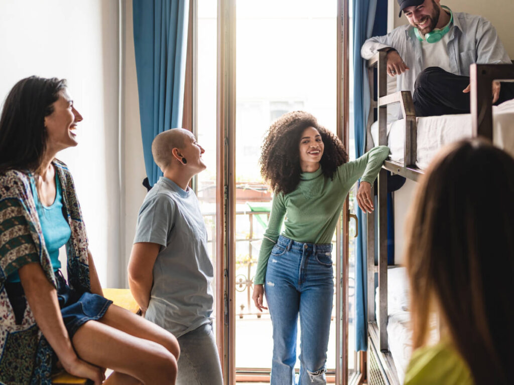 Hostel guests having a great conversation
