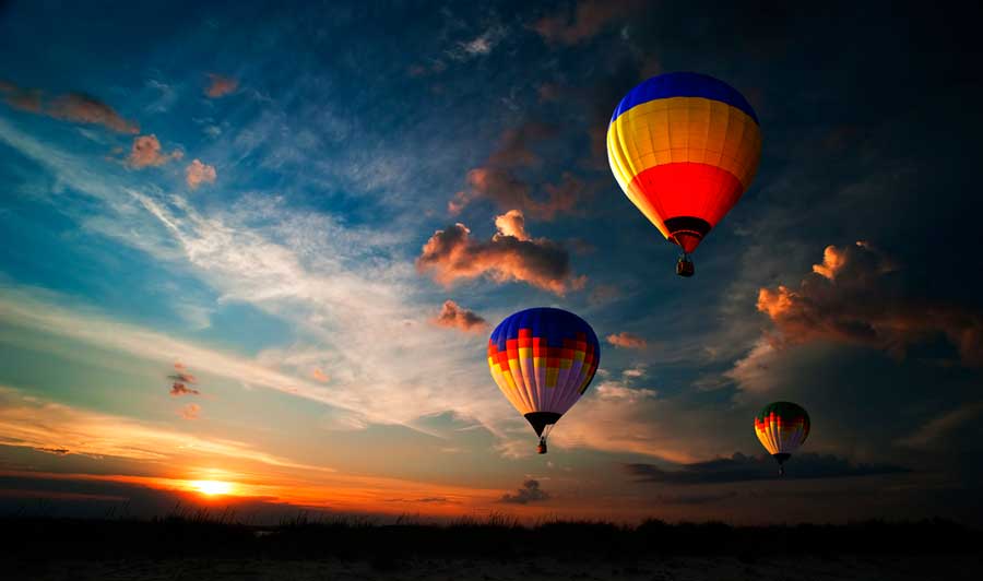 Colorful hot air balloon over San Diego