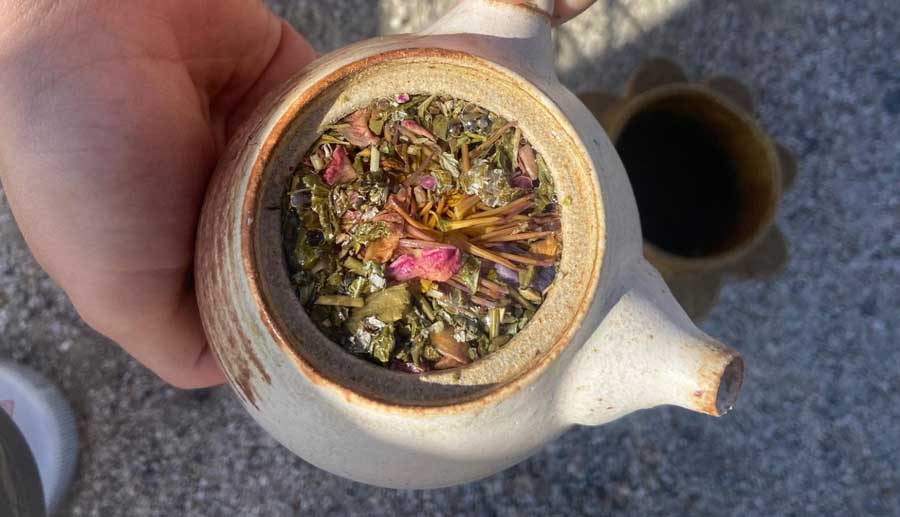 A freshly boiled hot tea on a tea pot