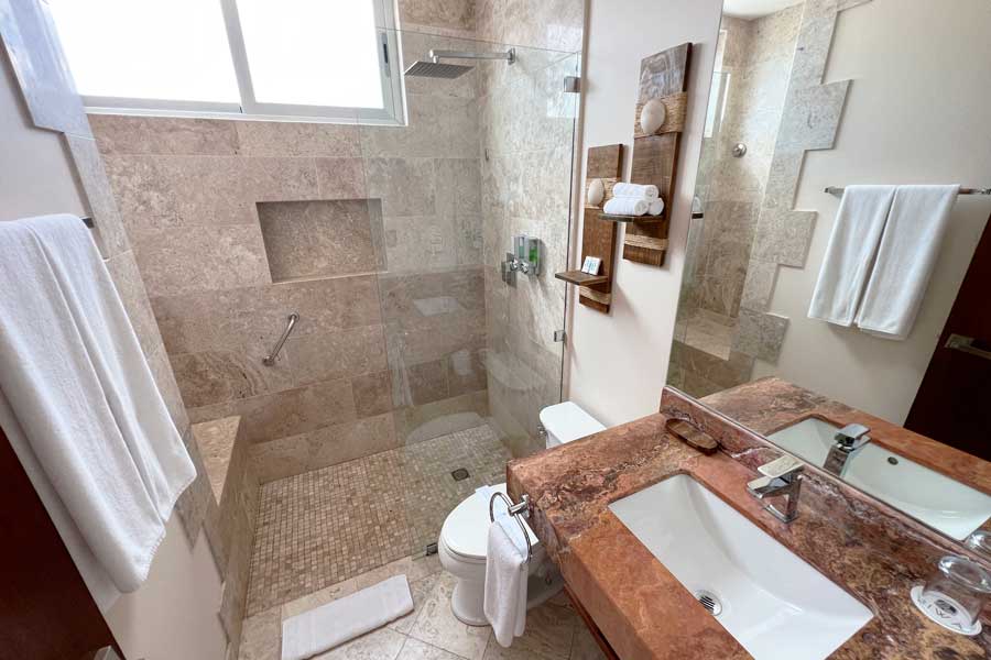 View from the inside of the bathroom in Hotel Biwa Tulum