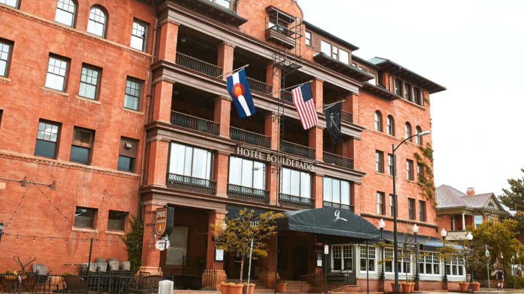 Exterior view of the Hotel Boulderado on a gloomy day