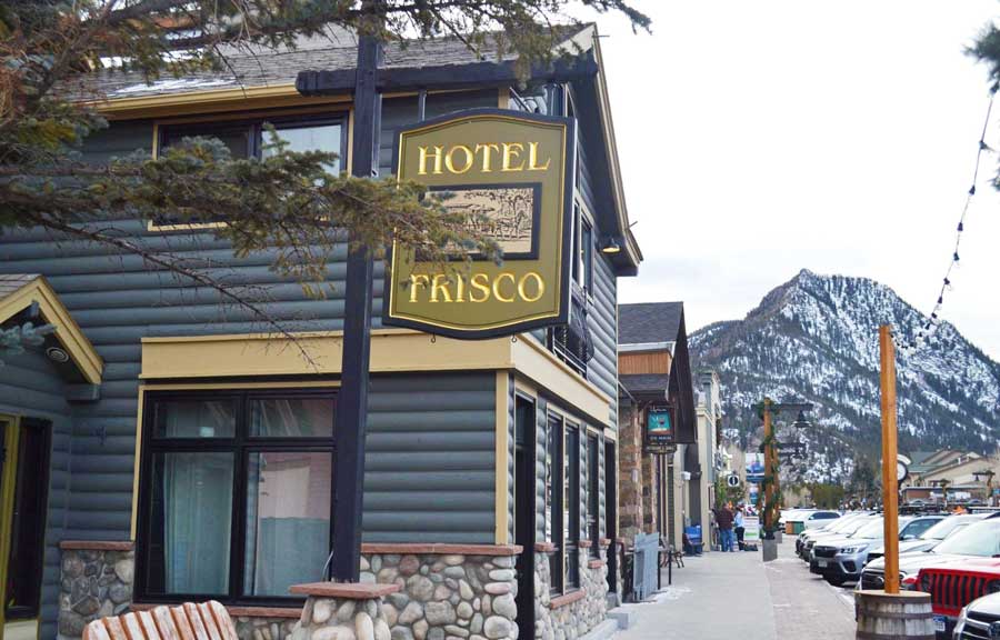 View of the Hotel Frisco sign in Colorado