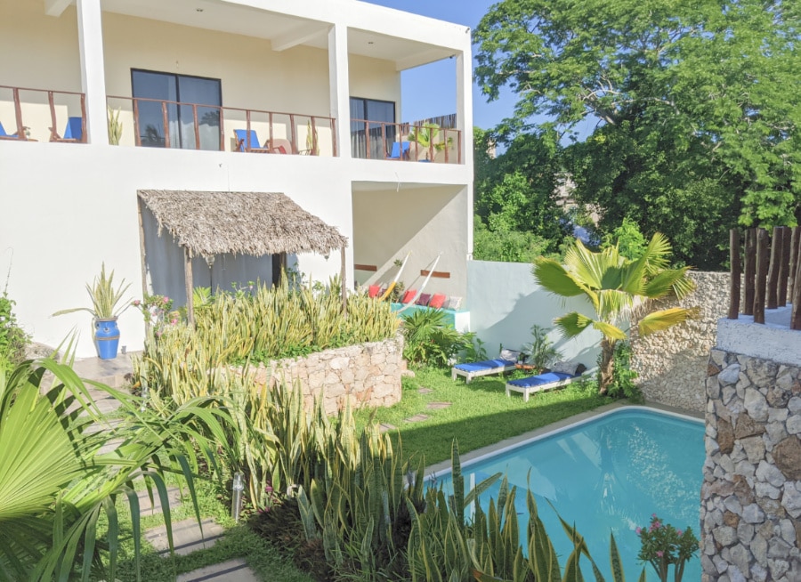 View of the pool and rooms at the Hotel Mayan Majesty Valladolid Yucatan