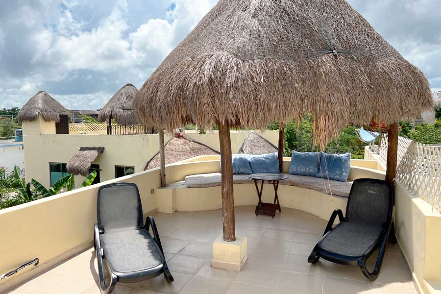 Chairs at the rooftop of the Hotel Villas Akalan