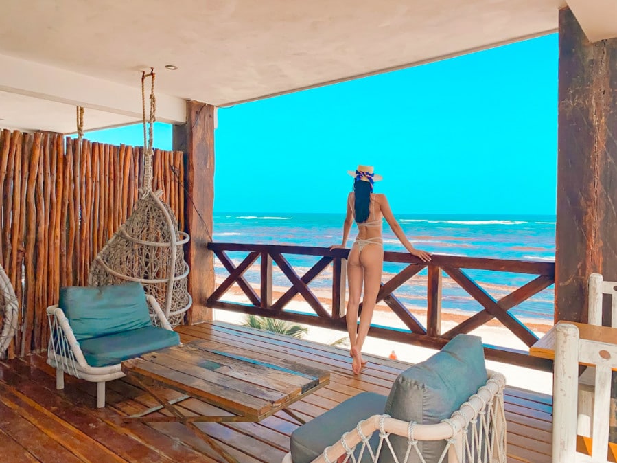 Clara admiring the ocean view from Hotelito Azul