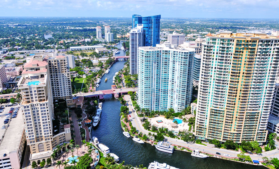 Aerial view of Hotels along the New River
