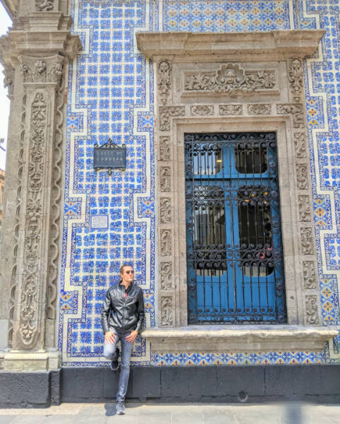 The author standing in front of Mexico City's House of Tiles