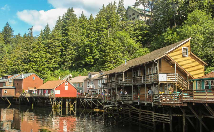 Establishments over a river in Skagway