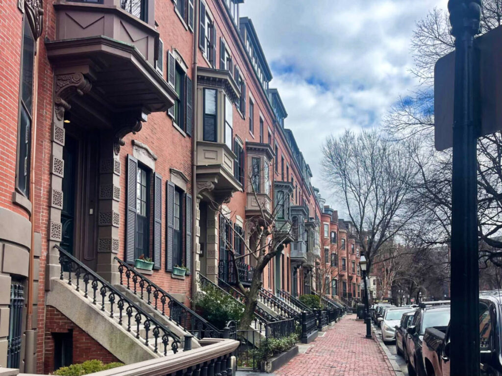 View of the lined brick walled houses along South End neighborhood