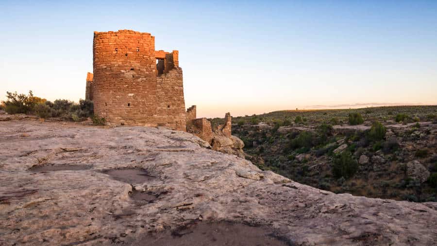 View of the Hovenweep Castle in Hovenweep National Monument at sunset