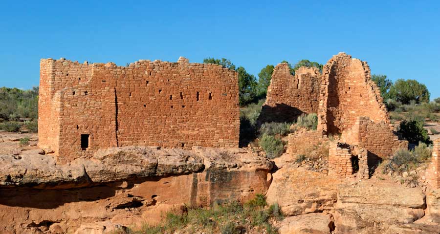 Clear blue sky over the ruins in Hovenweep National Monument