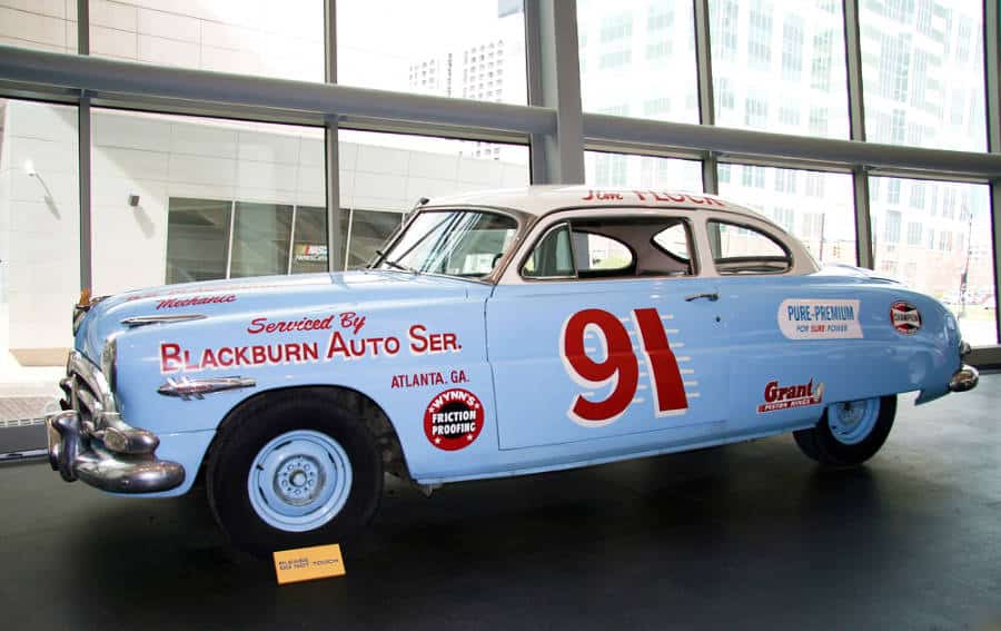 The Hudson Hornet displayed inside at the NASCAR Hall of Fame
