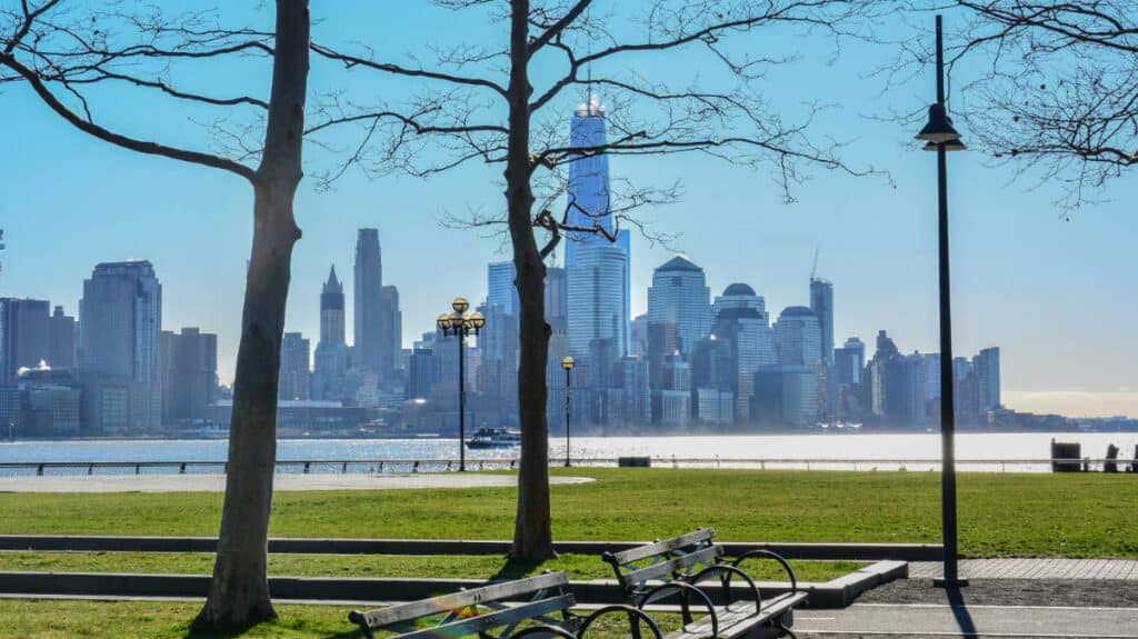 View at the Hudson River Waterfront Walkway during morning