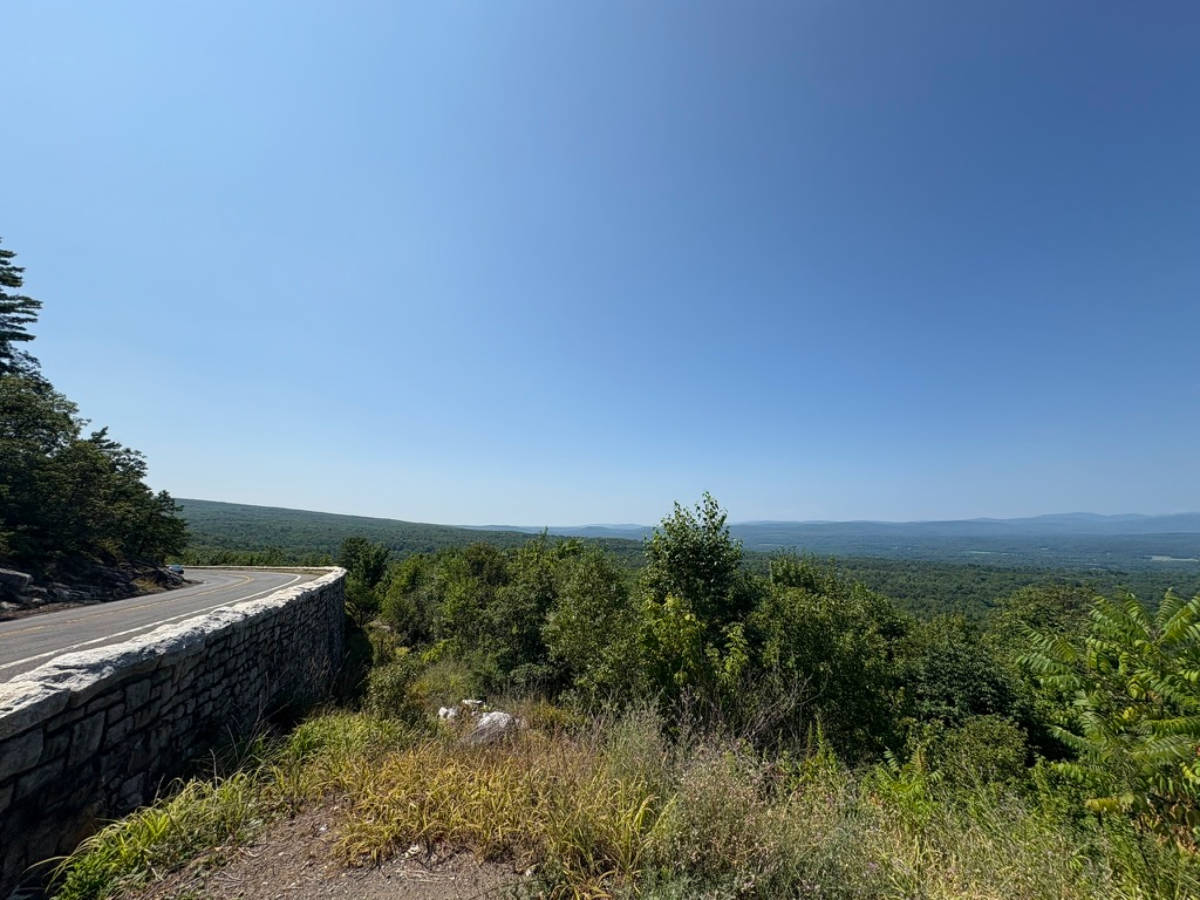 Scenic view while driving under the clear blue sky in Hudson Valley