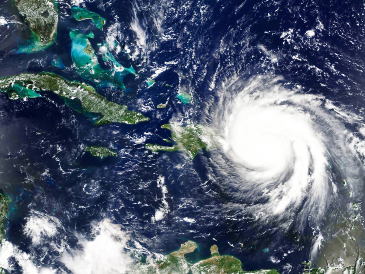 A hurricane over the map of Puerto Rico