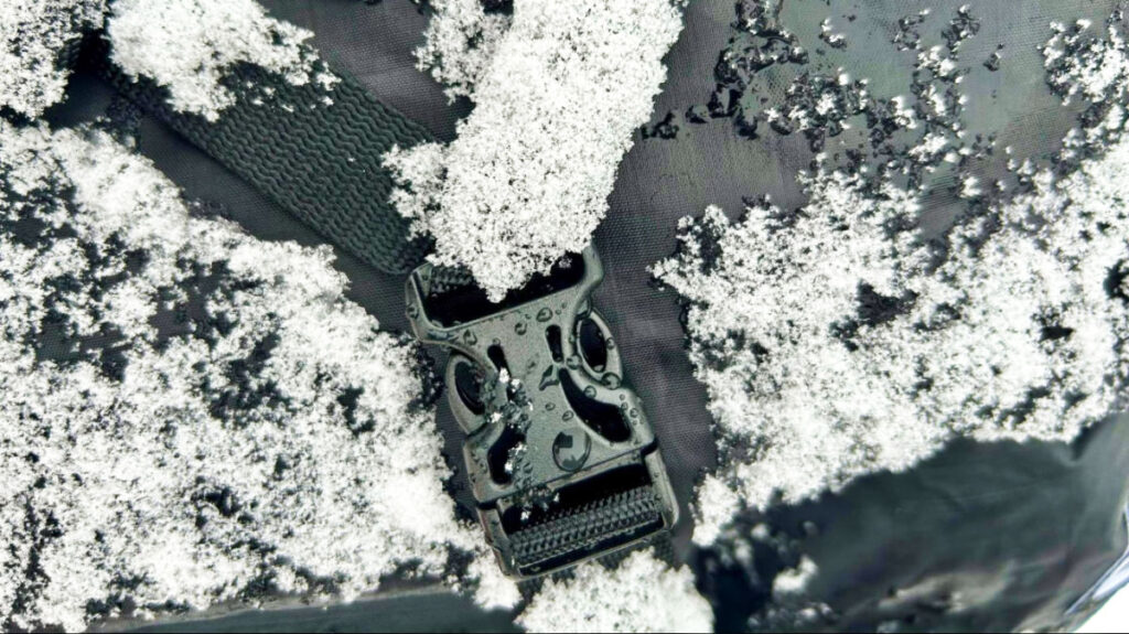 View of the buckle surrounded by ice