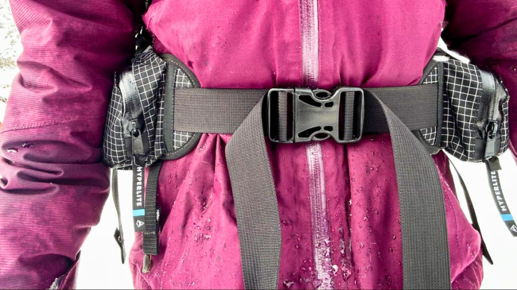 View of the hip belt strapped on the waist