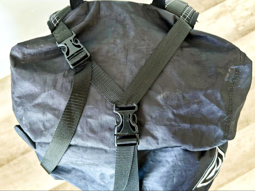 View of the top Y-shaped compression strap of Hyperlite Mountain Gear Southwest Backpack