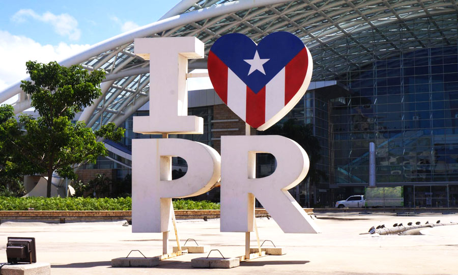View of the "I Love PR" in front of a stadium