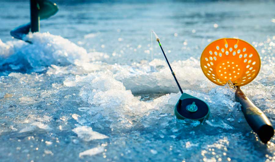 View of things needed in ice fishing