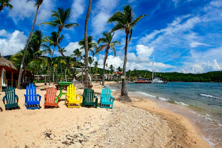 View of colorful beach chairs from Iggies Beach Bar and Grill