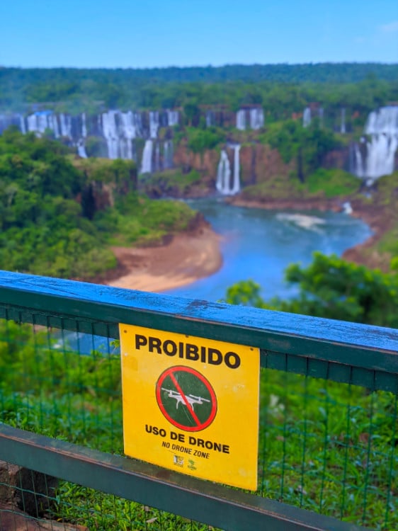A signage of prohibiting drones in Iguazu Falls
