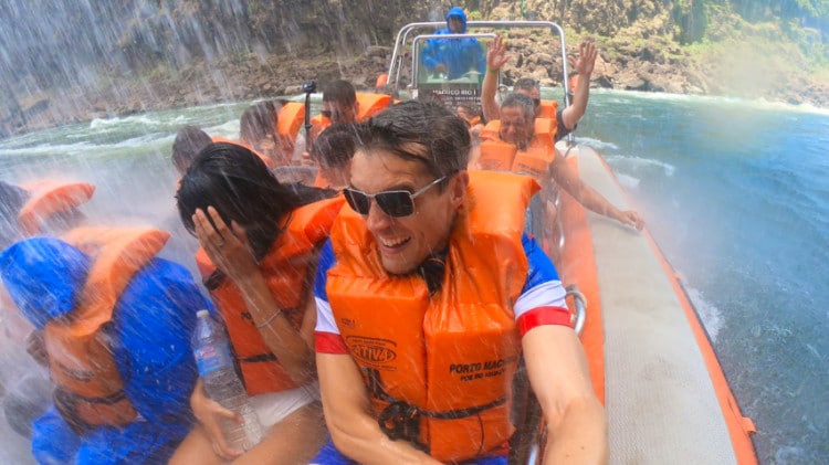 The author getting soaked on the Macuco Jet Boat Safari