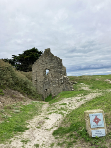 View of the church ruins on the Ile de Batz on a gloomy day