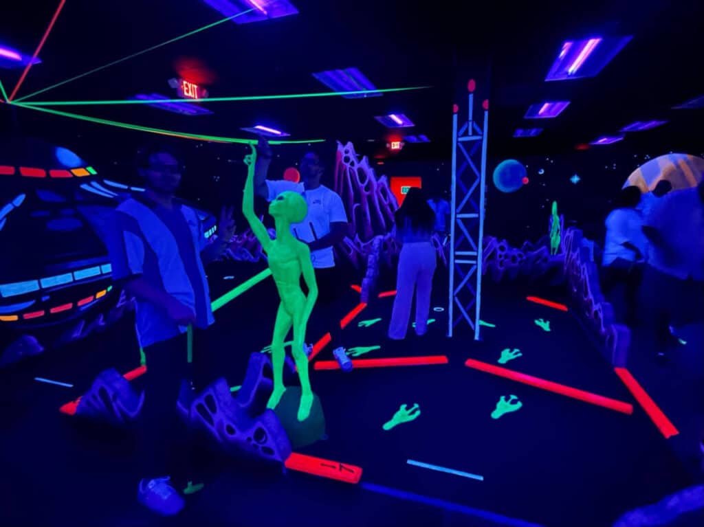 The author's friends at the Alien room in Imagine 3D Mini-Golf