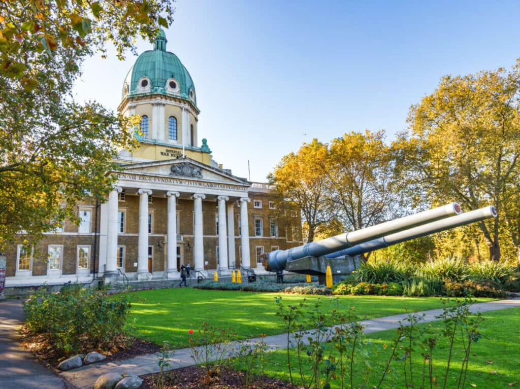View of the grand entrance and exterior of Imperial War Museum