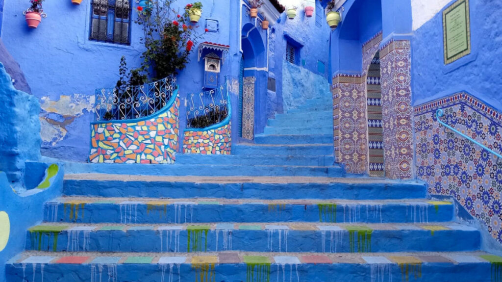 Blue buildings and stairs in Chefchaouen  