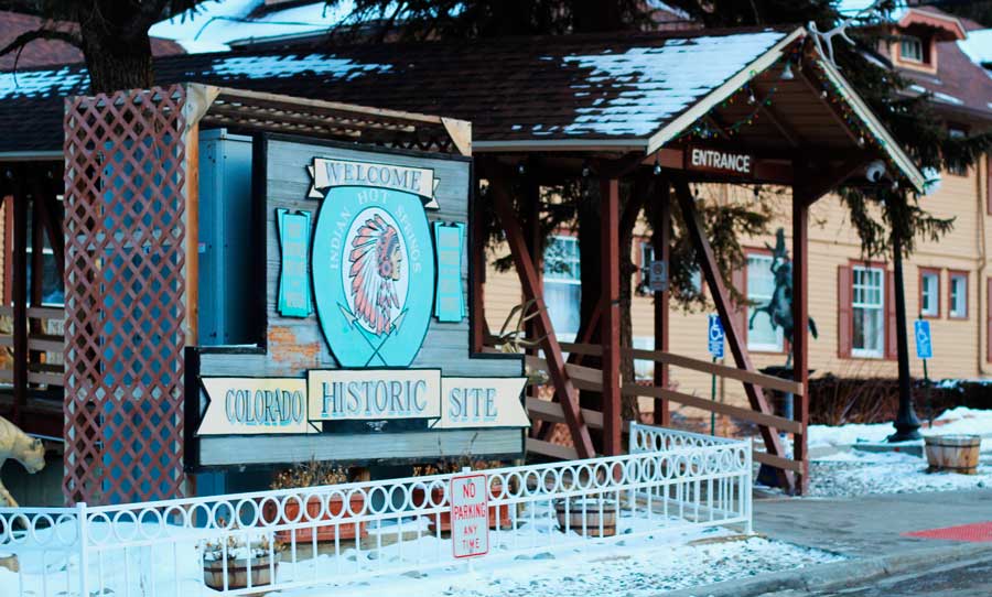 View of the sign and entrance to Indian Hot Springs 