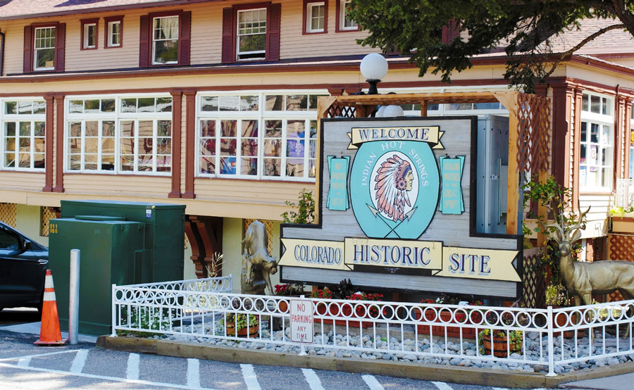 The Indian Hot Springs welcome sign at the entrance
