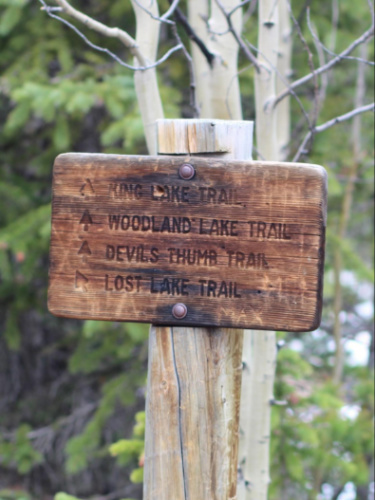 The trail signage at Indian Peaks Wilderness