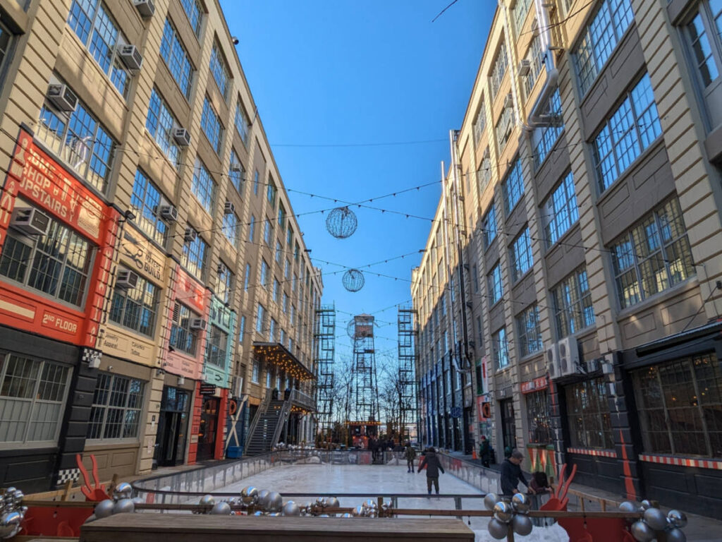 View of the Industry City and the clear blue sky above
