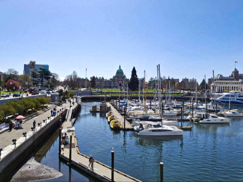 Overlooking view of the boats at the Inner Harbour