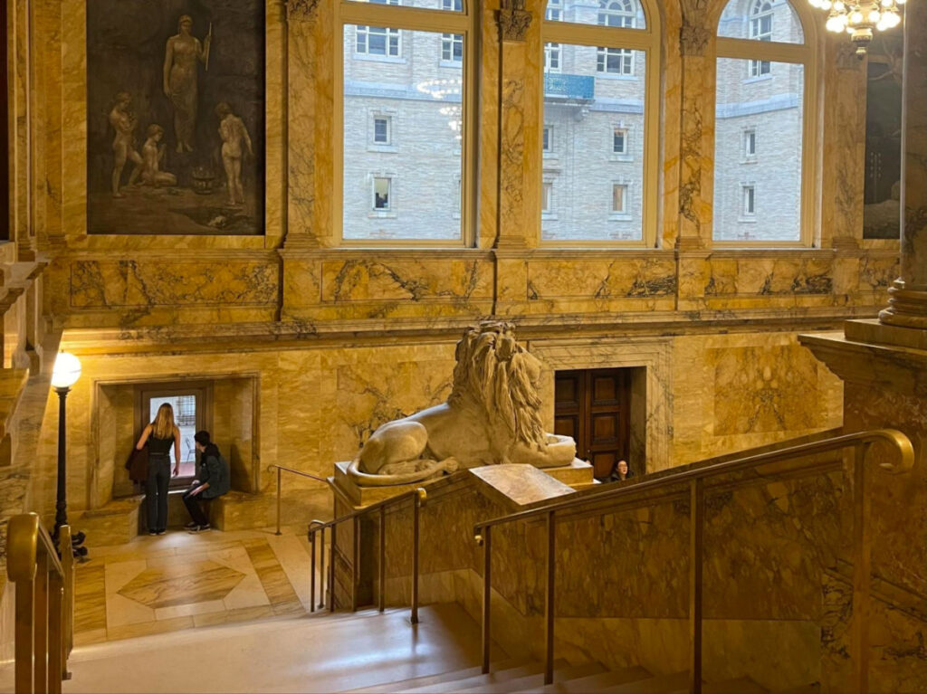 View of marble steps in the Boston Public Library