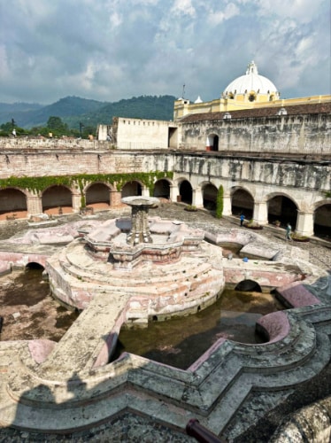 View of the fountain ruins inside Convento de La Merced
