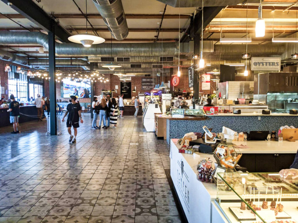View of the people wandering around the Denver Central Market
